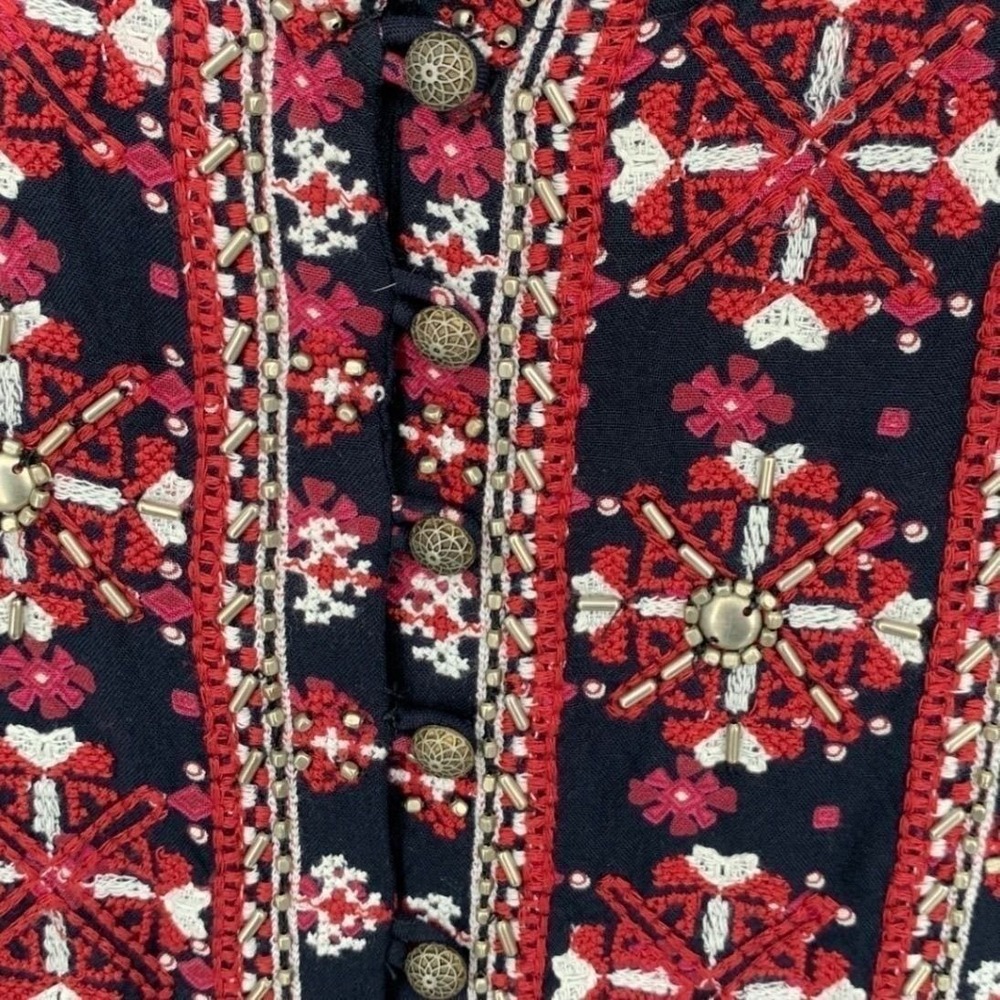 Vanessa Virginia for Anthropologie Navy Embroidered Beaded Boho Dress Small - Picture 4 of 7